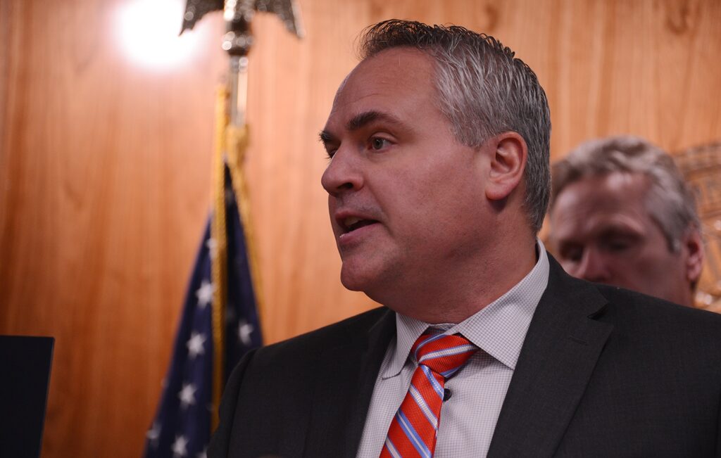 Alaska Attorney General Treg Taylor speaks at a news conference on Thursday, Dec. 15, 2022, at the Alaska State Capitol in Juneau. (Photo by James Brooks / Alaska Beacon)